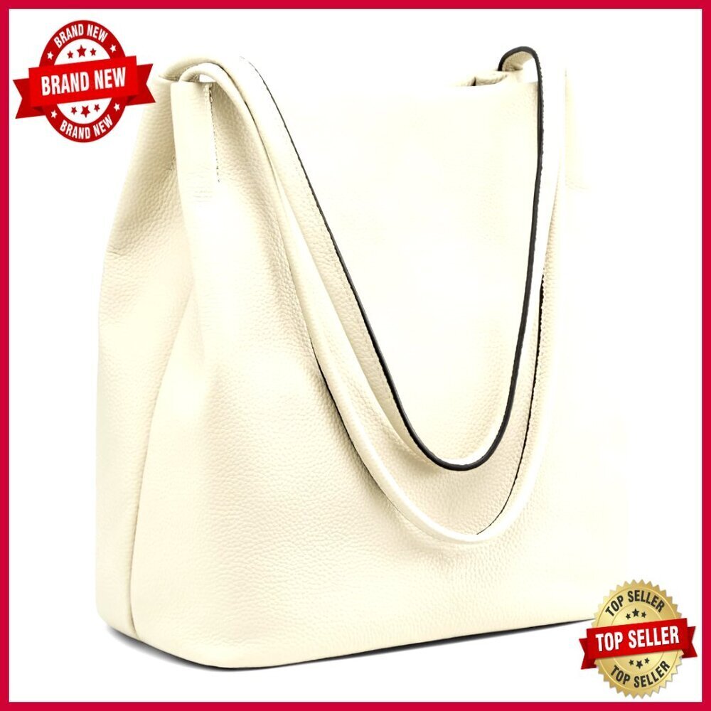 Soft Genuine Leather Tote Bag with Magnetic Snap Closure, Medium Size